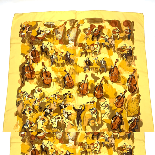 Hermes Carre 90 Concerto Yellow 100% Silk Scarf
