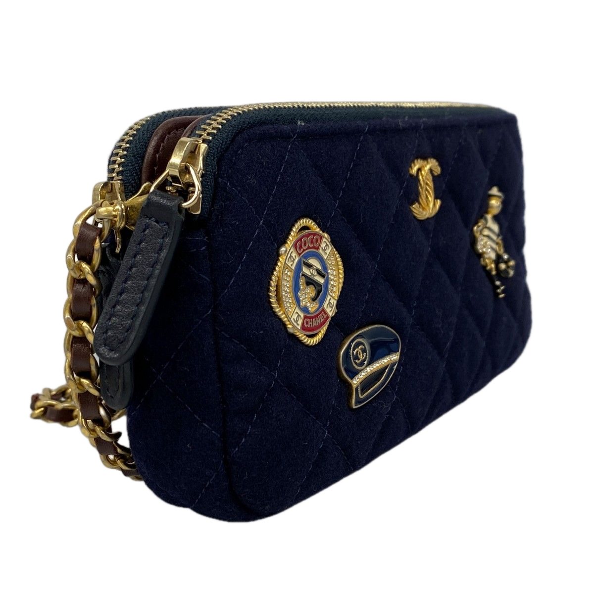 Chanel Shoulder Bag Marine Cotton Navy Gold — view 2