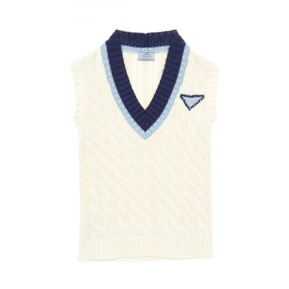 Prada Vest Knit Cotton White Blue