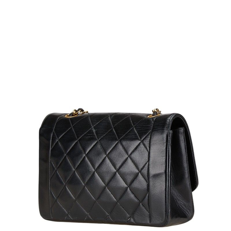 Chanel Matelasse Diana 25 Coco Mark Crossbody Chain Shoulder Bag Black Lambskin