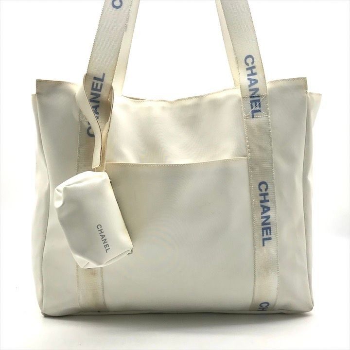 Chanel Sports Line Nylon Pouch Logo Tote White