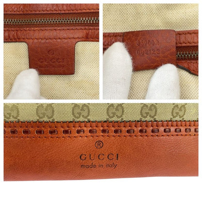 Gucci Bamboo Beige Orange Gold Hardware GG Canvas/leather 339002 Handbag