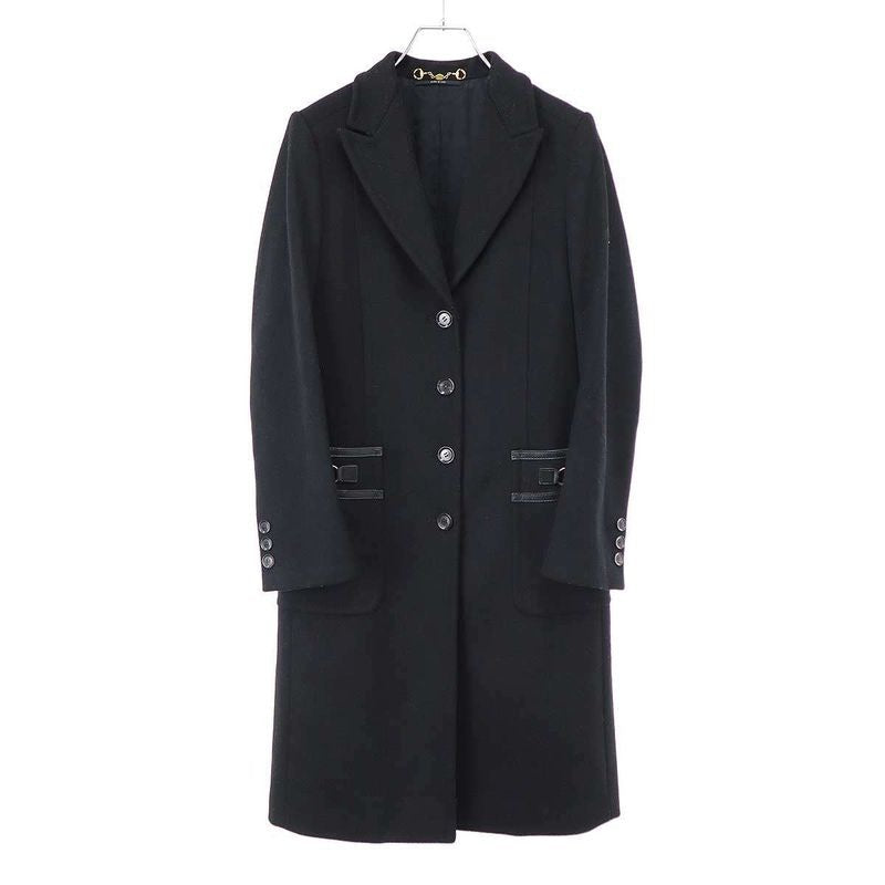 Gucci Horsebit Wool Long Coat Zs828 Black 38