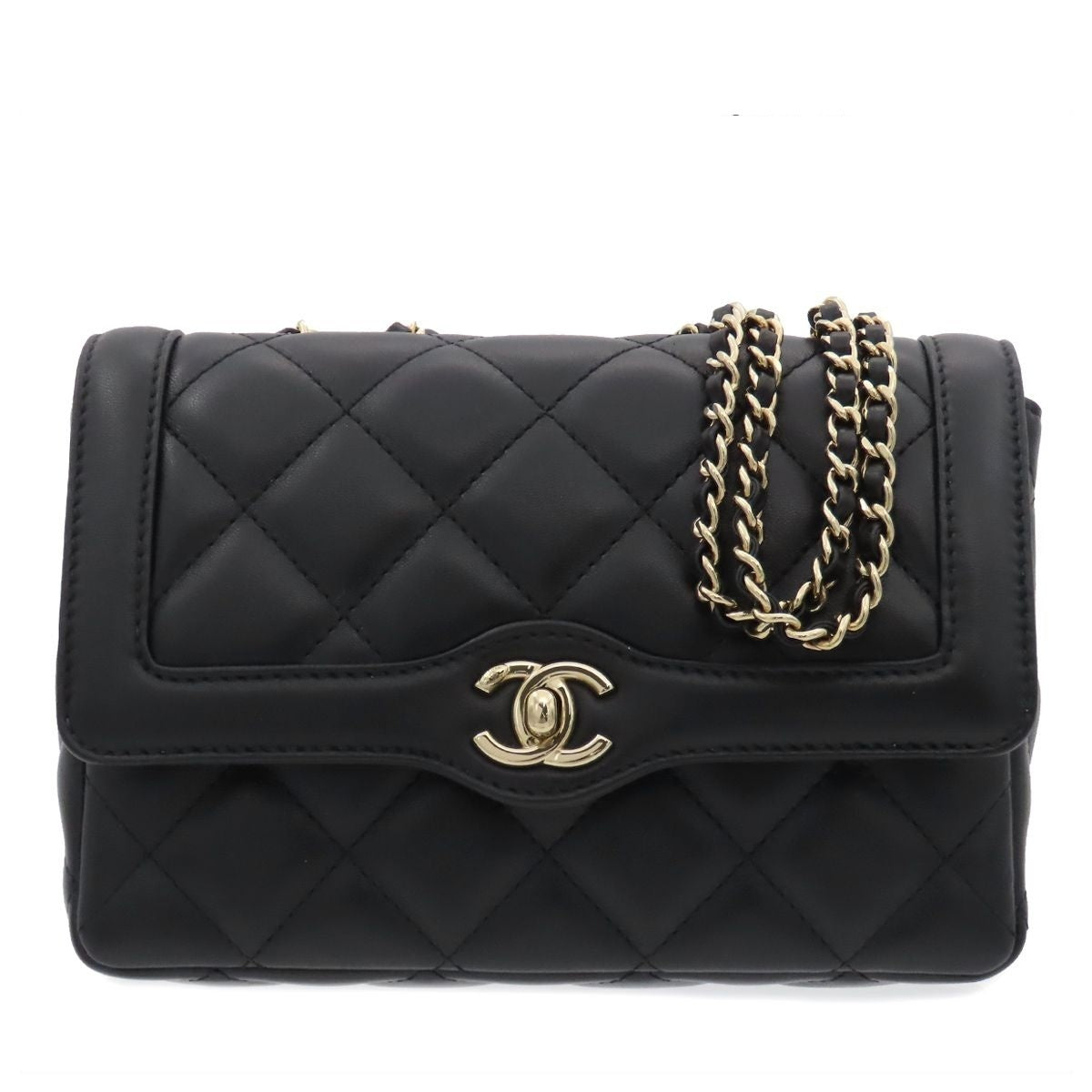 Chanel Black Gold Lambskin Quilted Mini Flap Chain Box Shoulder Bag