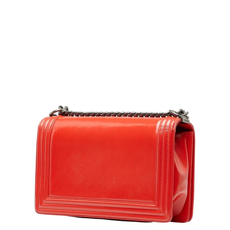 Chanel Boy Chanel Chain Shoulder Bag Red Leather Women Chanel