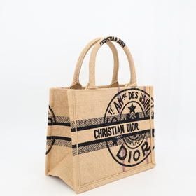 Christian Dior Book Tote Small M1265 Zruw m918 Bag Jute Canvas Beige Black