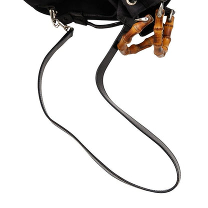 Gucci Bamboo Handbag Shoulder Bag 2WAY 003 2854 Black Nylon Leather Women's