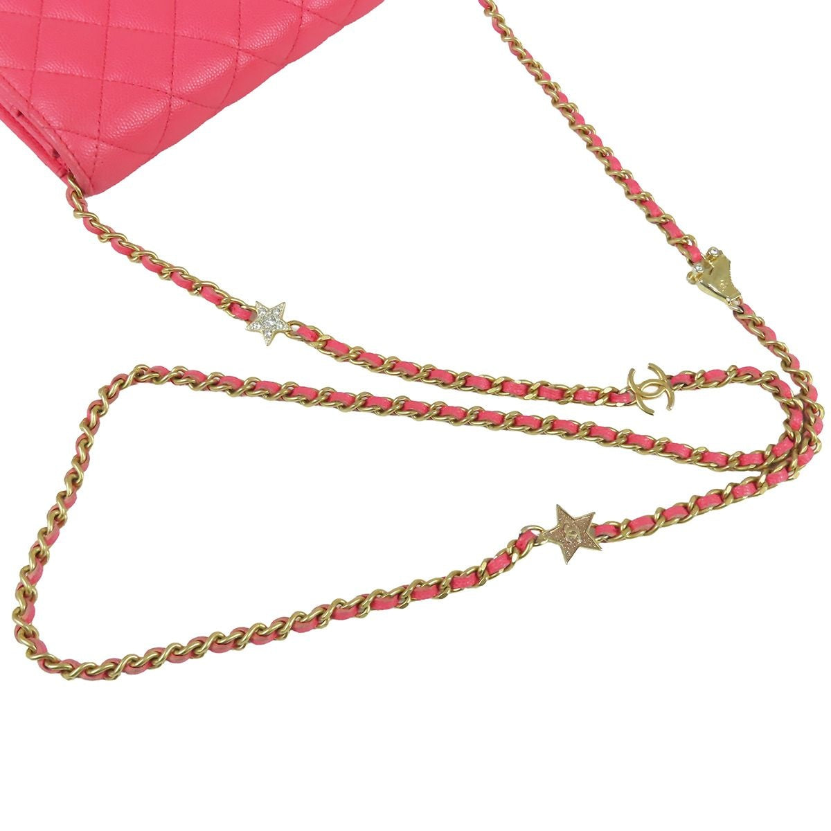 Chanel Chain Wallet Pink Gold Caviar Leather Pochette Shoulder Bag — view 4