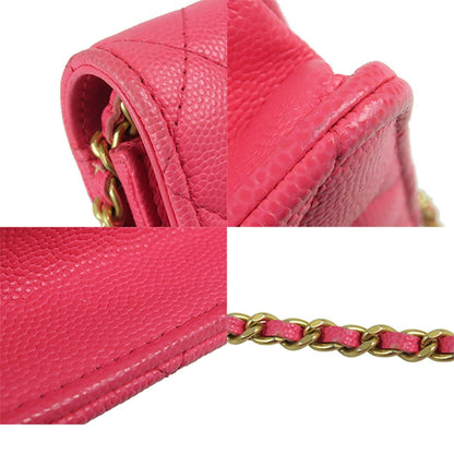 Chanel Chain Wallet Pink Gold Caviar Leather Pochette Shoulder Bag — view 7