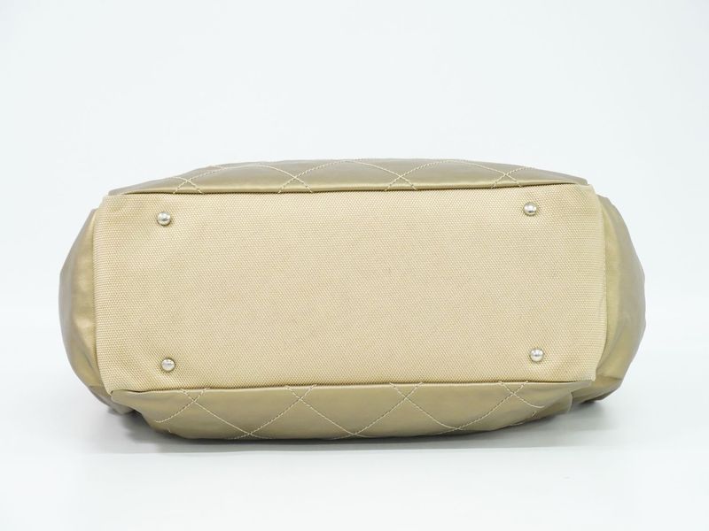 Authentic Chanel Coco Mark Paris Biarritz GM Tote Handbag Coated Canvas Gold