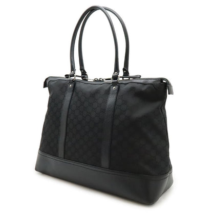 Gucci GG Nylon Tote Shoulder Bag Leather Black Silver Hardware Outlet Item
