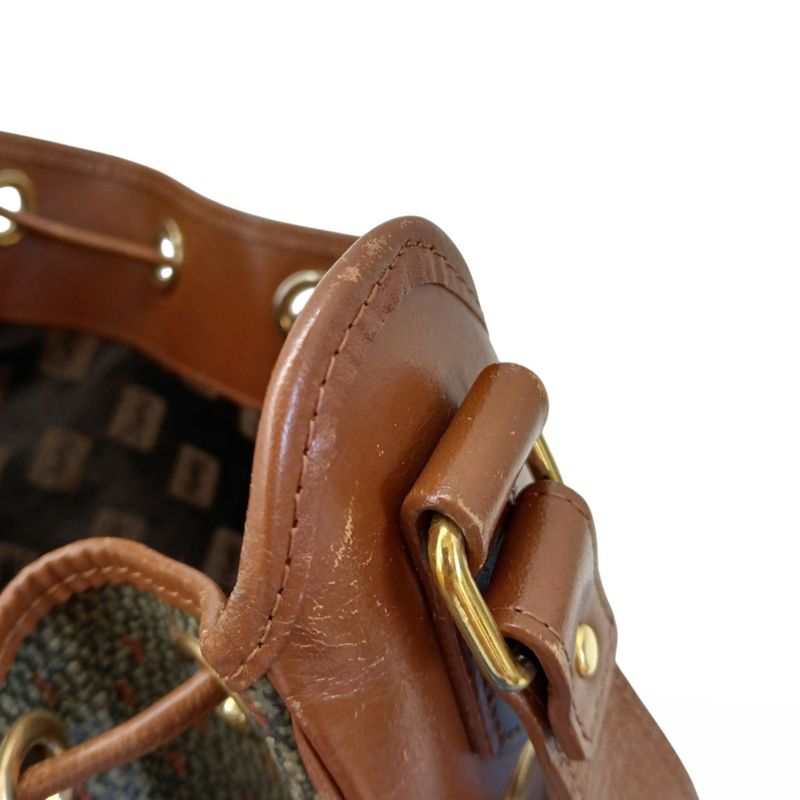 Yvessaint Laurent Shoulder Bag - Dark Gray And Brown Drawstring Shape Leather