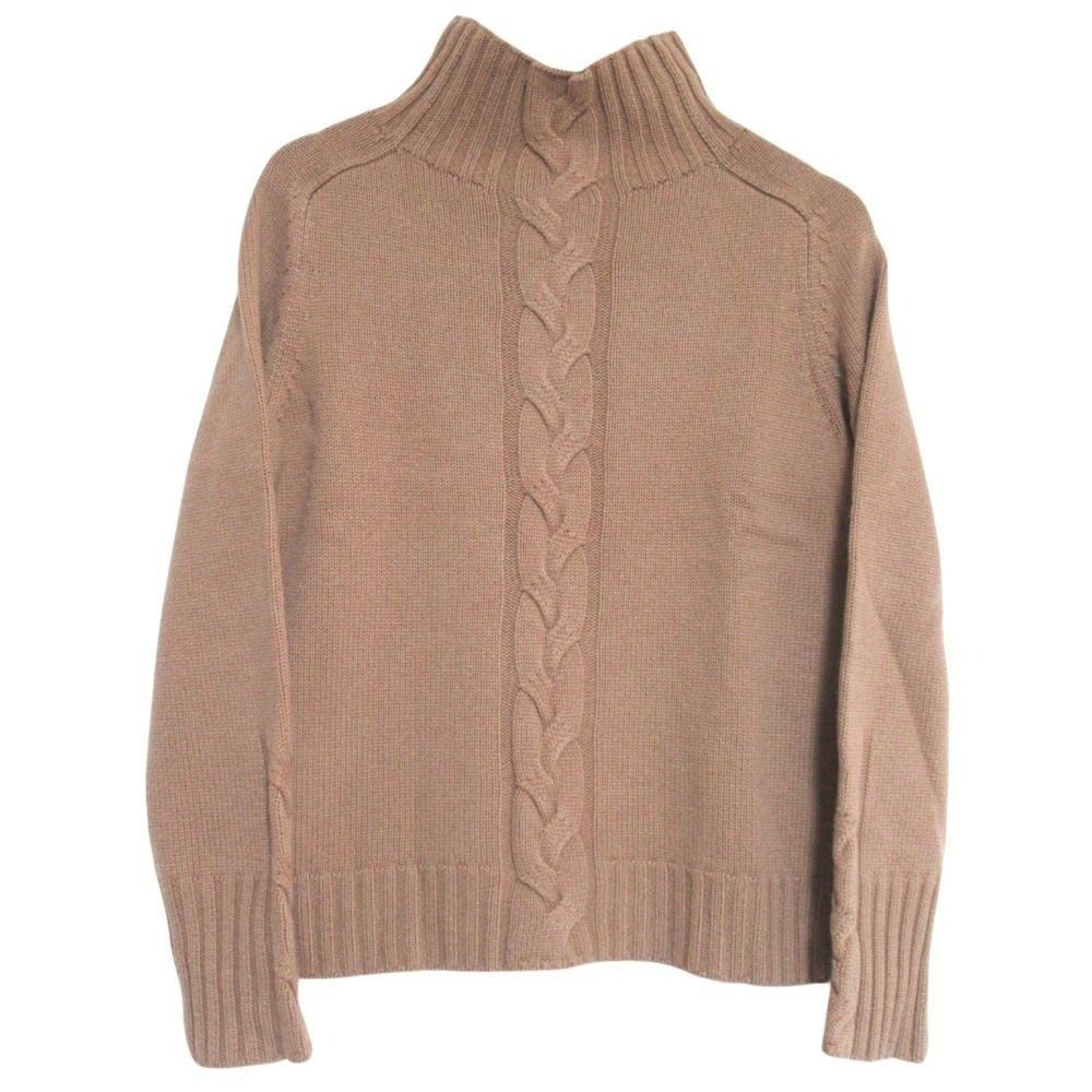 Max Mara S Wool Cashmere Turtle Neck Cable Knit Sweater S Camel Brown