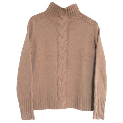 Max Mara S Wool Cashmere Turtle Neck Cable Knit Sweater S Camel Brown