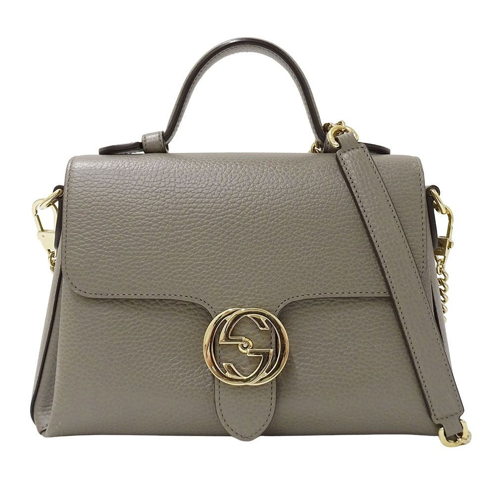 Gucci 2-Way Shoulder Bag Leather Interlocking Gray Chain