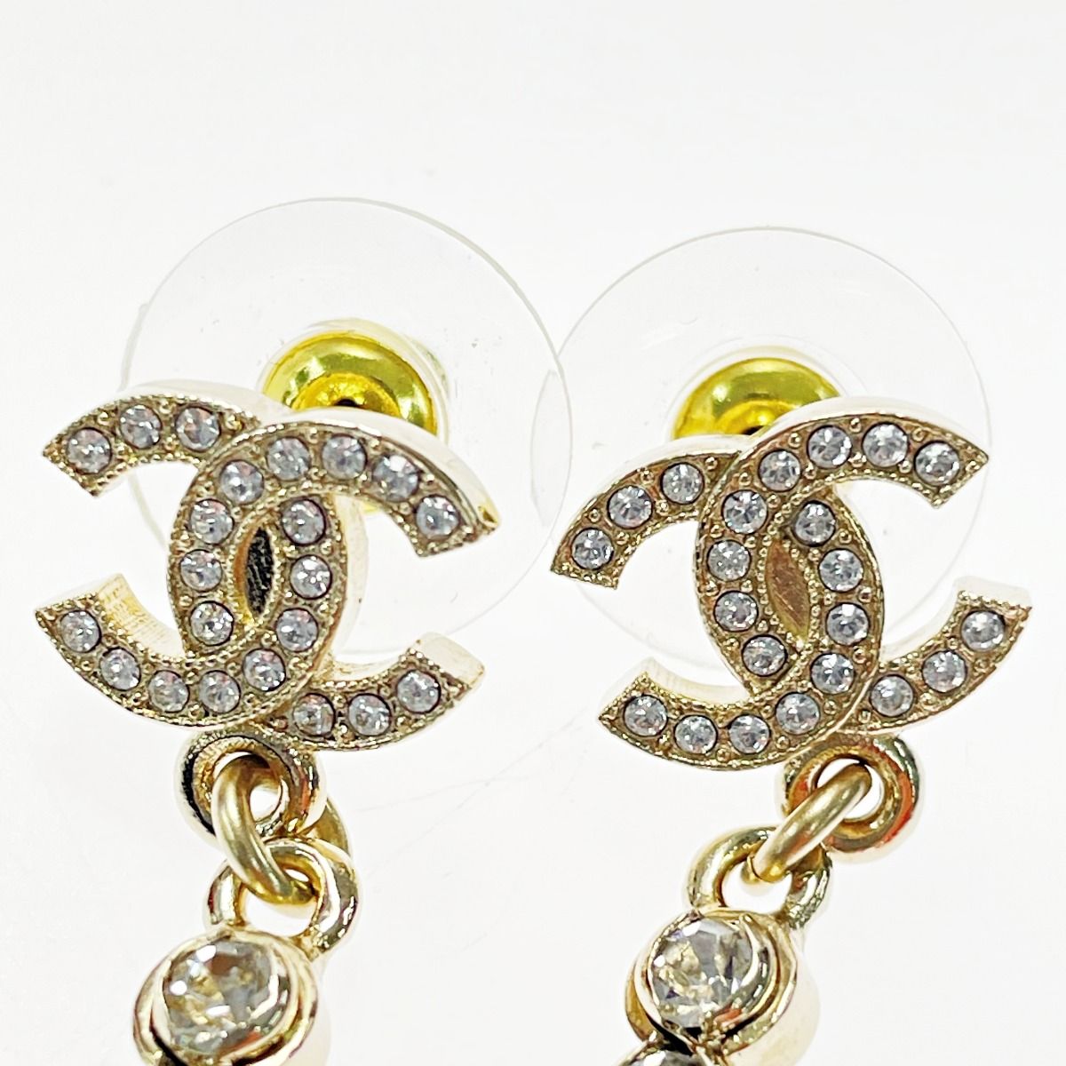 Chanel Perfume Bottle Swing Earrings Gold Coco Mark GP Rhinestone Fake