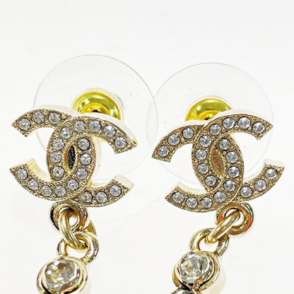 Chanel Perfume Bottle Swing Earrings Gold Coco Mark GP Rhinestone Fake