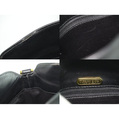 Tiffany & Co. Leather Shoulder Bag Pochette Black Back — view 9