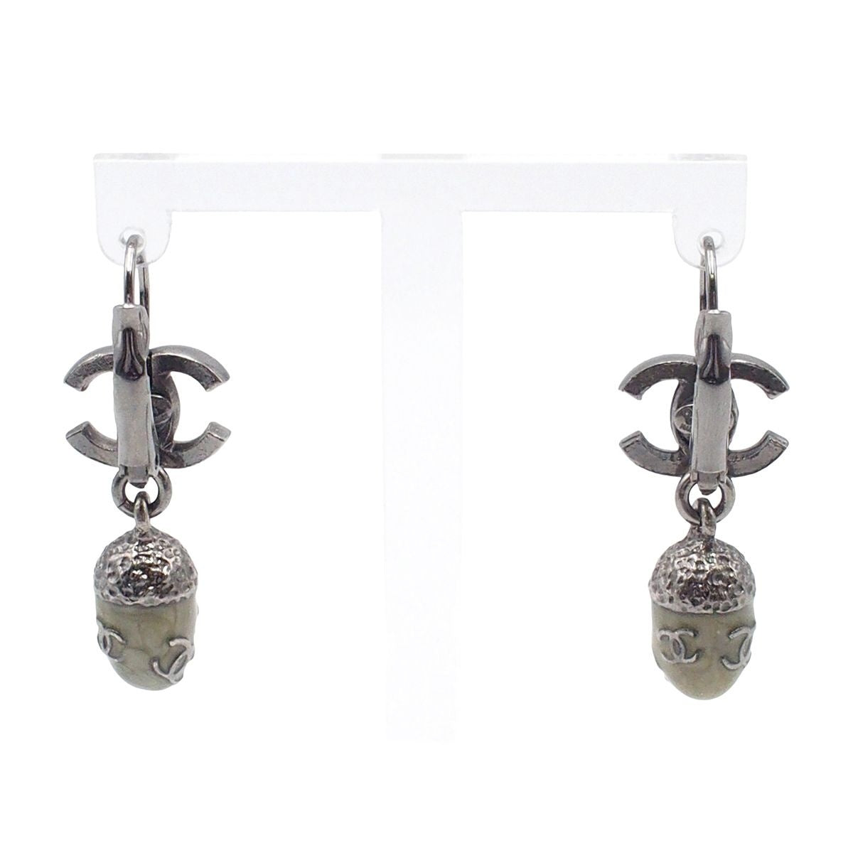 Chanel 05A Earrings Gunmetal Metal CC Logo Acorn Costume 05 — view 3