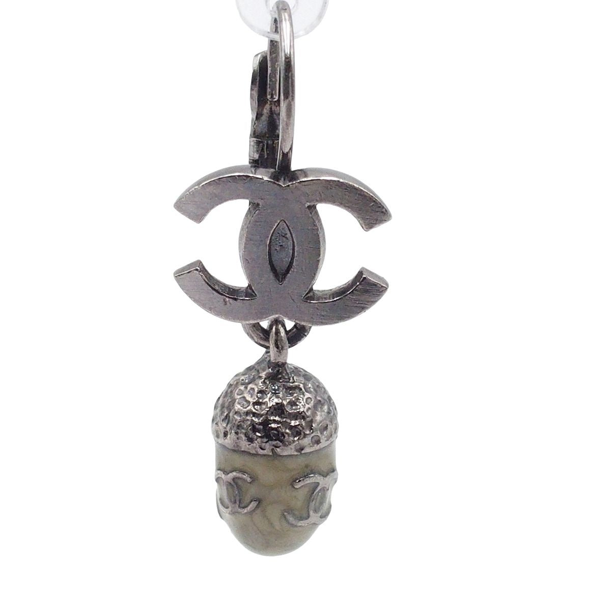 Chanel 05A Earrings Gunmetal Metal CC Logo Acorn Costume 05 — view 4