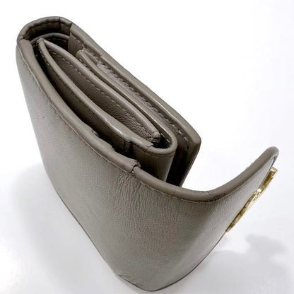 Celine Trifold Wallet Beige Triomphe Logo Leather Preowned