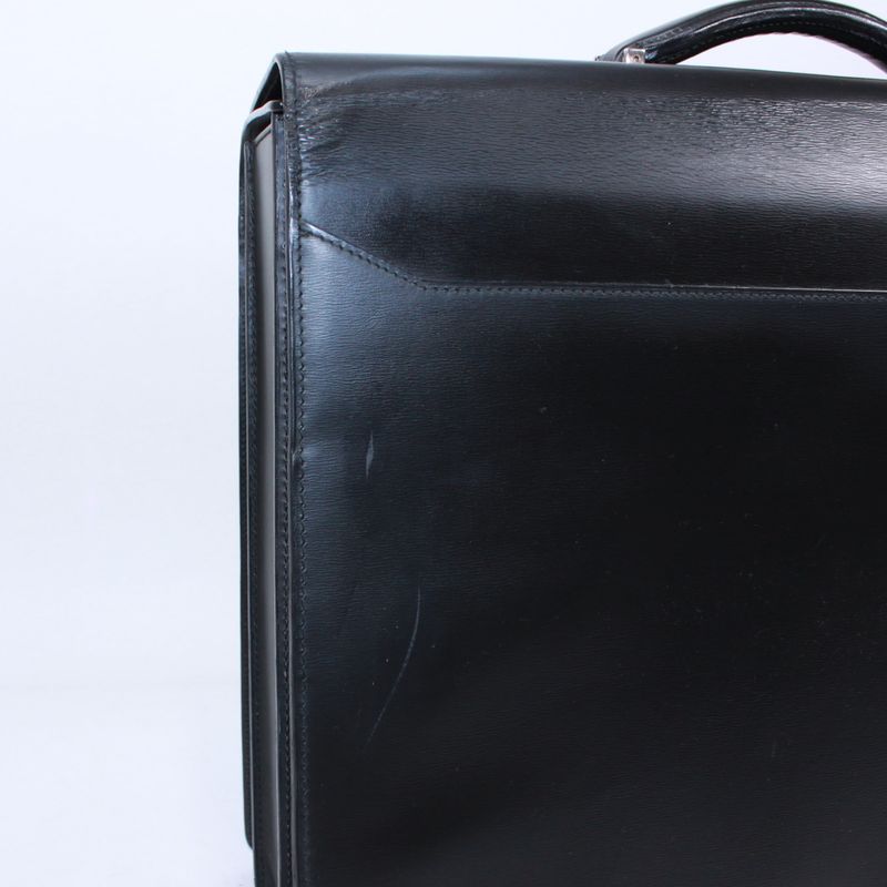 Cartier Doctor's Bag Leather Black Handbag Silver