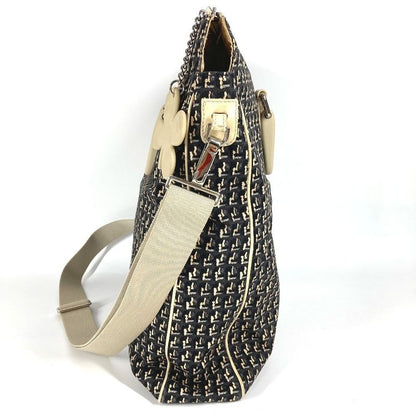 Chanel Shoulder Bag Clover Logo Leather / Canvas Black