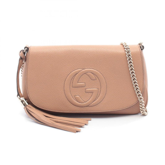 Gucci Shoulder Bag Soho Interlocking Beige Leather