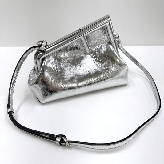 Fendi Fast Small 2-Way Shoulder Bag Silver Leather