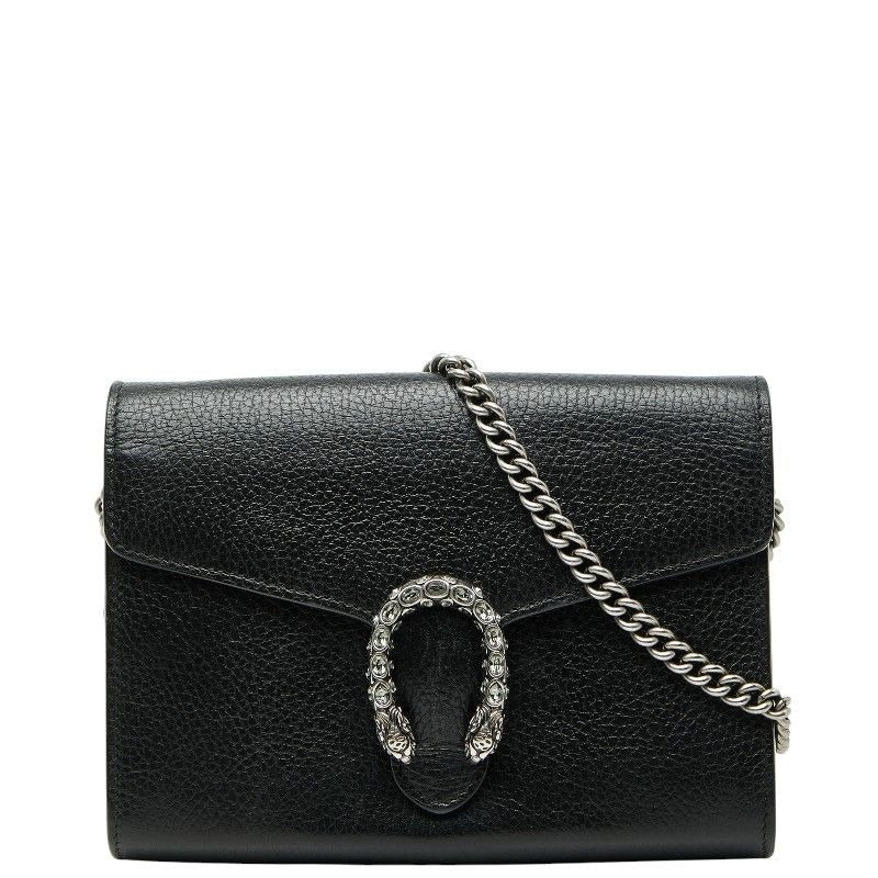 Gucci Dionysus Crossbody Chain Shoulder Bag Wallet Black Leather Women's