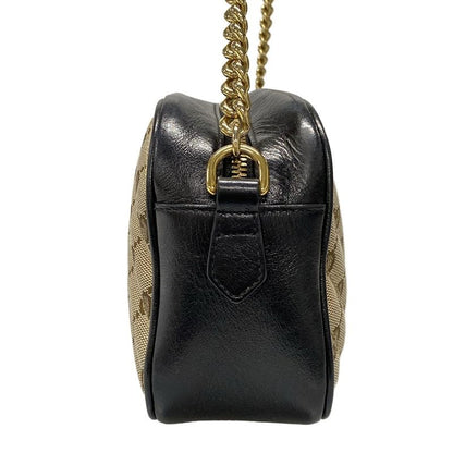 Gucci Shoulder Bag GG Marmont 447632 Beige Dark Brown And Black Chain Shoulder