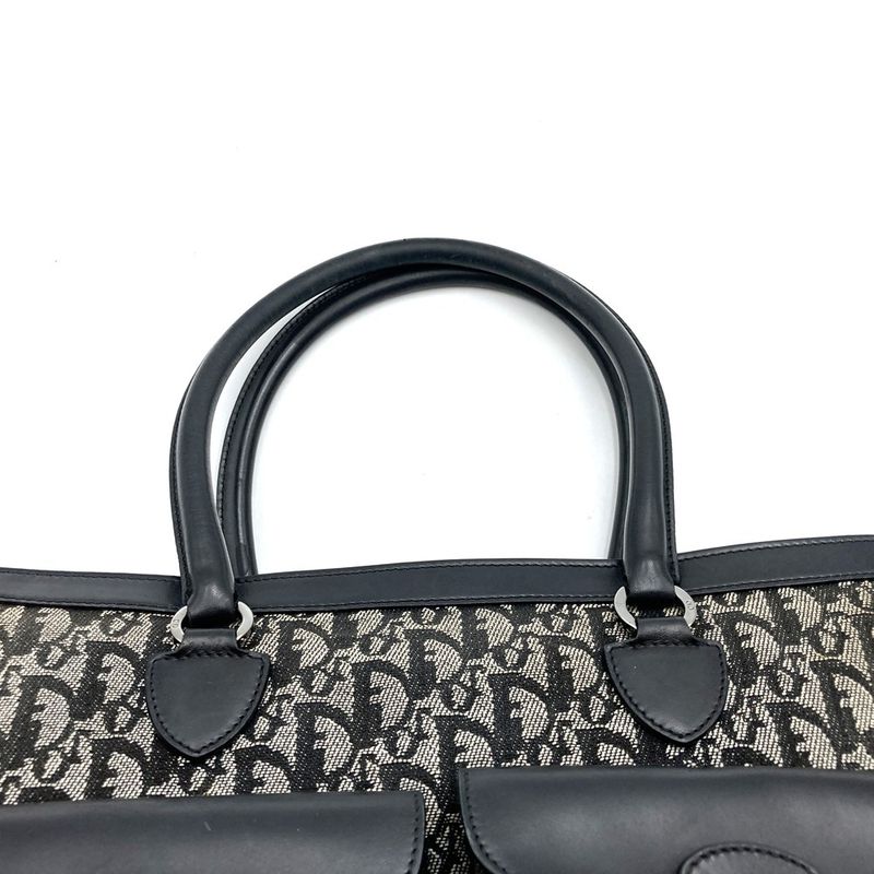 DIOR Handbag Tote Bag Trotter Canvas Leather Black Women's