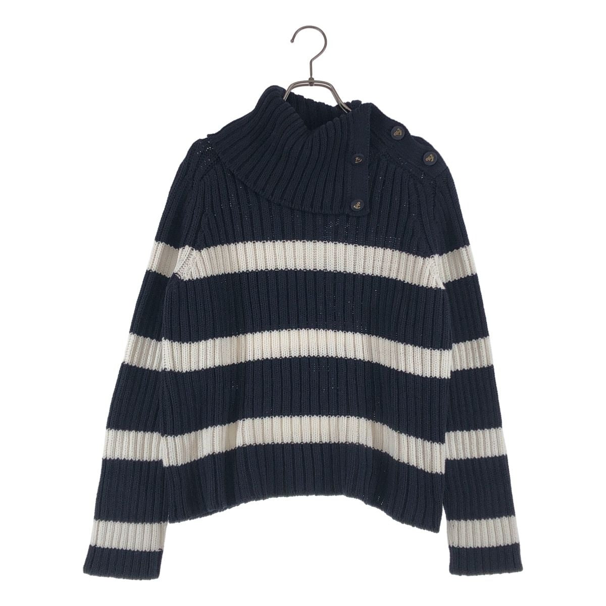 Dior Mariniere D Stripe Turtleneck Border Button Knit 34 Navywhite
