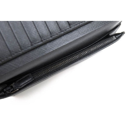 Prada Long Wallet Men Leather Black 2 Mv836 Portafverticale Saffiano — view 7