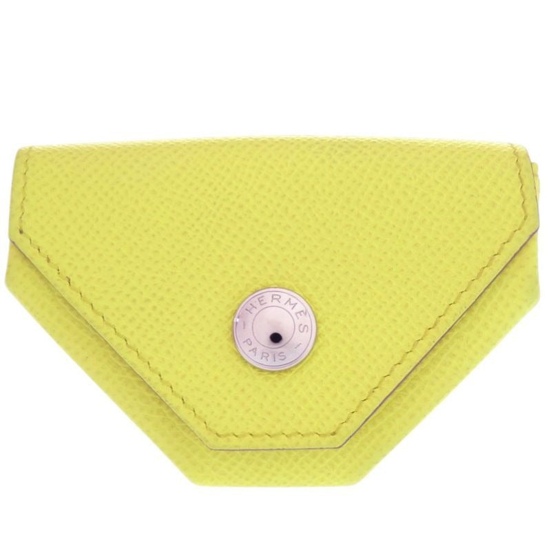 Hermes Le Van Cattle Coin Case Epson Lime Stamped Q Purse 0448