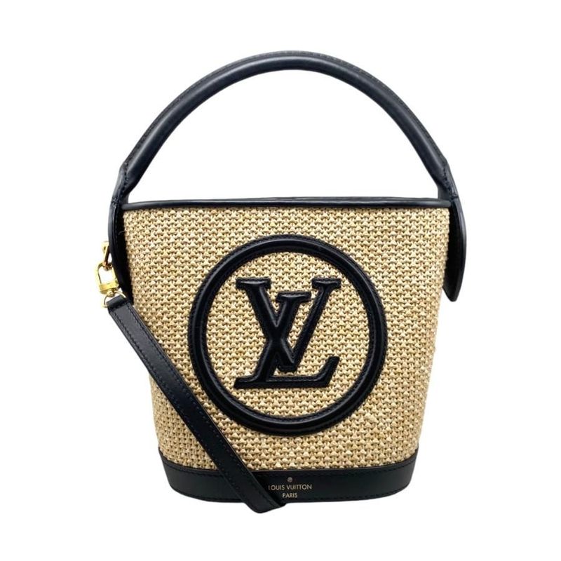 Louis Vuitton Handbag Shoulder Bag Petit Baquet M59961 Raffia Leather Noir