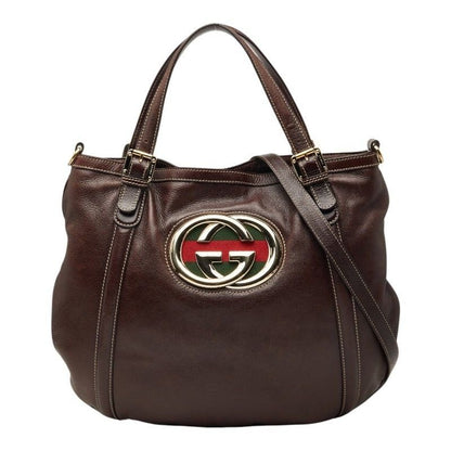 Gucci Double New Britt Sherry Line 2-Way Shoulder Bag Brown Leather