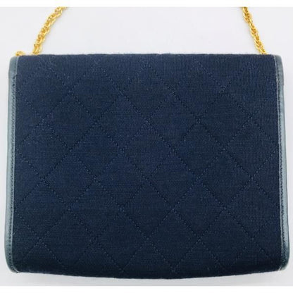 Chanel CC Logo Minimato Cotton Jersey Push Lock Chain Shoulder Bag Navy