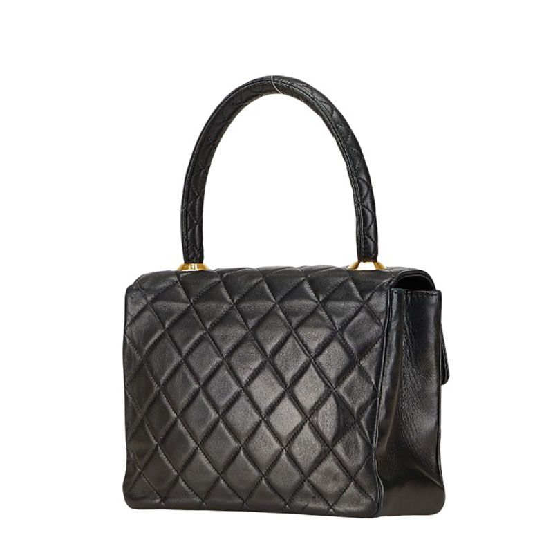 Chanel Matelasse Coco Mark Handbag Top Handle Black Lambskin Women Chanel