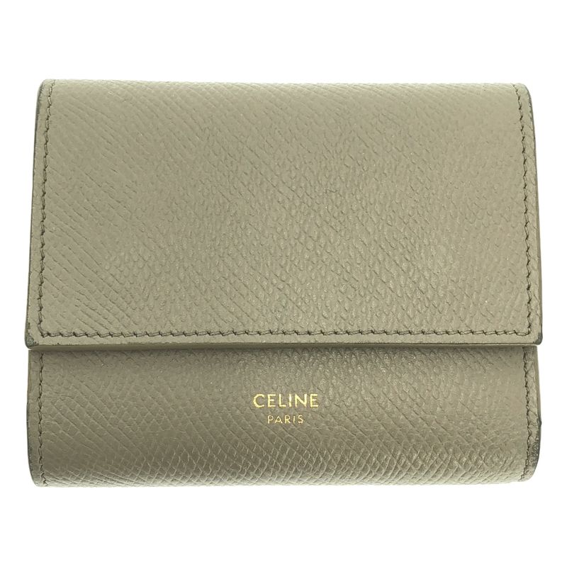Celine - Leather Logo Small Trifold Compact Wallet Purse - Gray - Women's