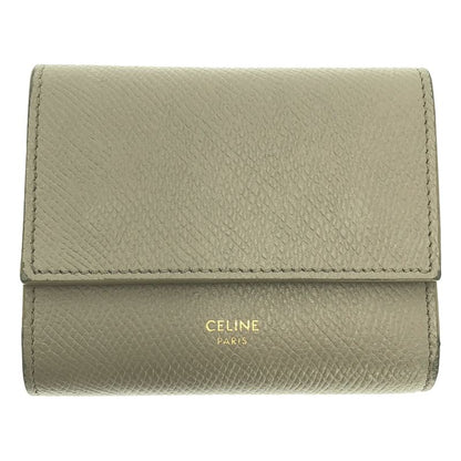 Celine - Leather Logo Small Trifold Compact Wallet Purse - Gray - Women's