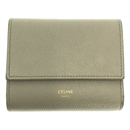 Celine - Leather Logo Small Trifold Compact Wallet Purse - Gray - Women's