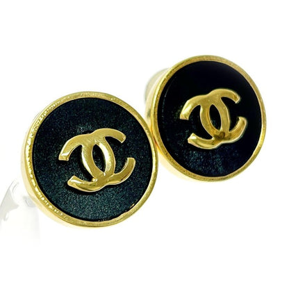Chanel GP 26 Coco Mark Round Earrings Gold Black 370444 Earrings