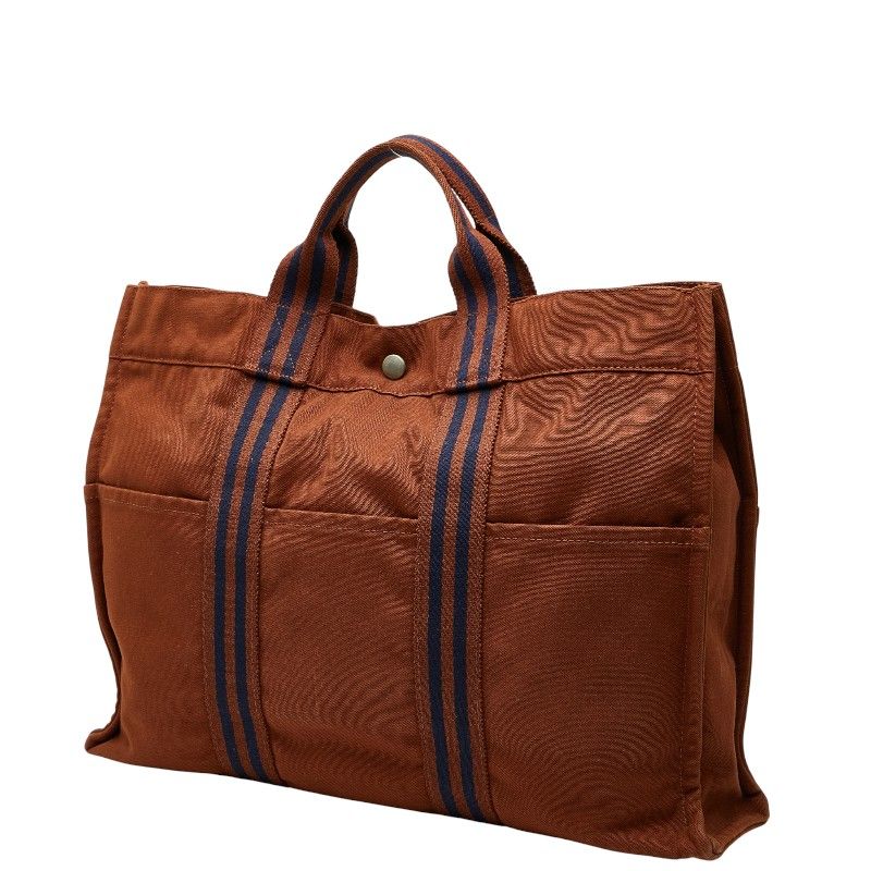 Hermes Fourre Tout Tote MM Brown Navy Canvas Women Hermes