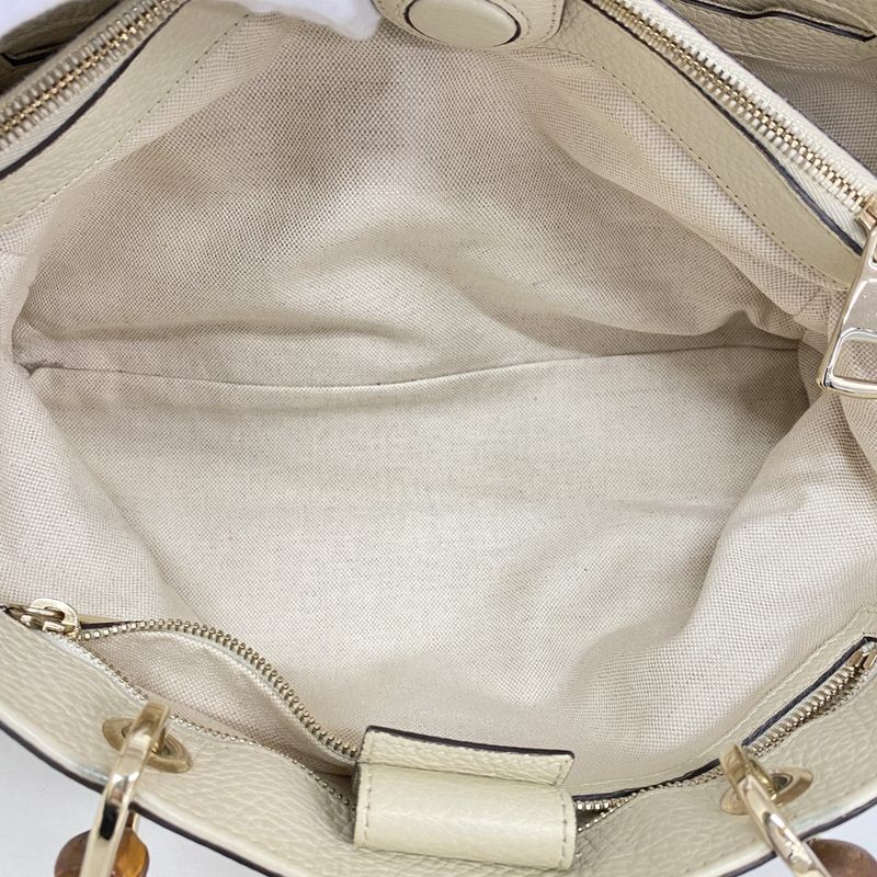Gucci Handbag Bamboo 323660 Leather Ivory Chien Pan Gold Hardware Women