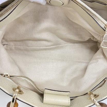 Gucci Handbag Bamboo 323660 Leather Ivory Chien Pan Gold Hardware Women