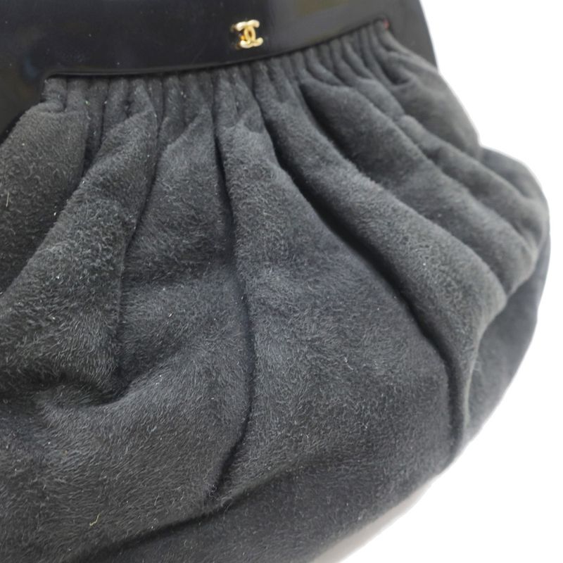 Chanel Clasp Chain Shoulder Bag Suede Xplastic Black Gdhardware Women's