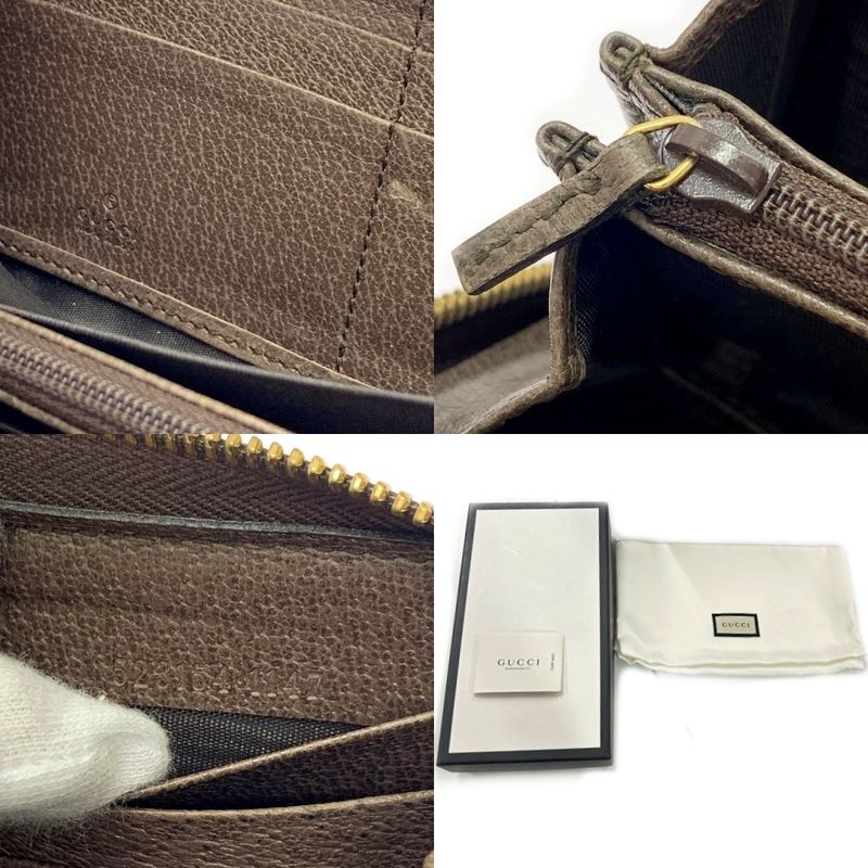 Gucci 523154/1147 GG Canvas Leather Ophidia Zip Around Wallet Long Wallet