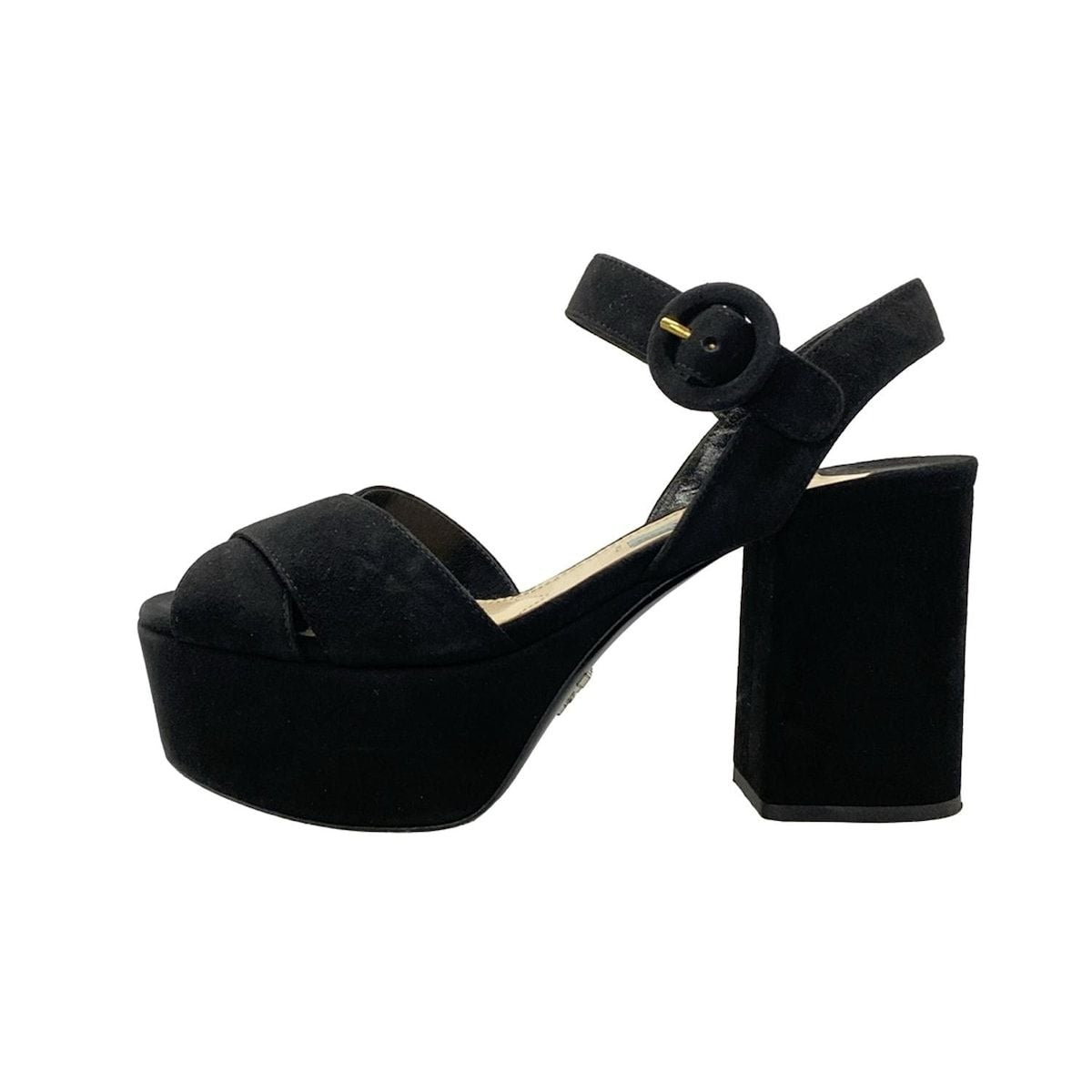 Prada Sandals 34.5 Black Thick Sole Ankle Strap Open Toe
