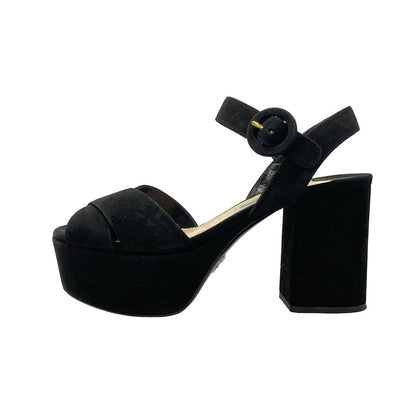 Prada Sandals 34.5 Black Thick Sole Ankle Strap Open Toe